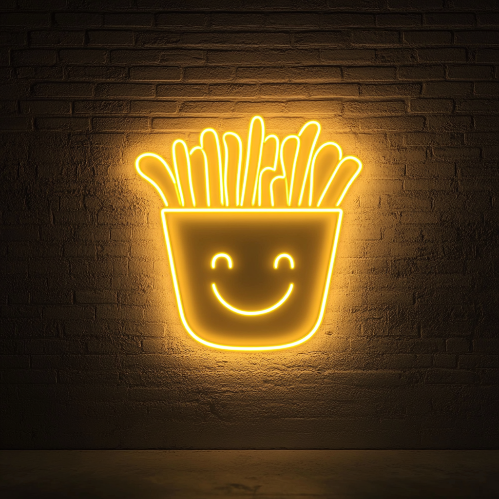 Smiley Face Fries - Yellow Neon Sign, 24 Inches