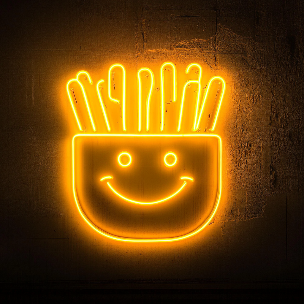 Smiley Face Fries - Yellow Neon Sign, 24 Inches