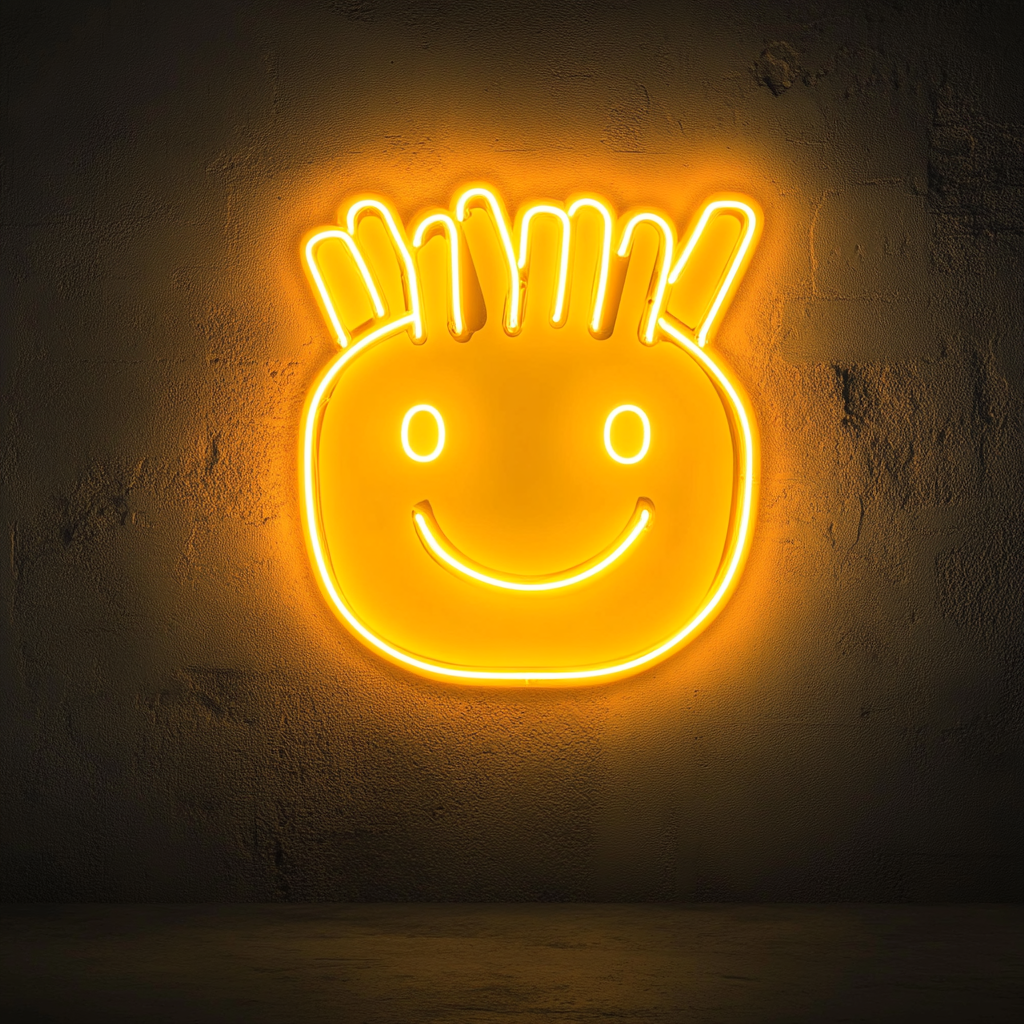 Smiley Face Fries - Yellow Neon Sign, 24 Inches