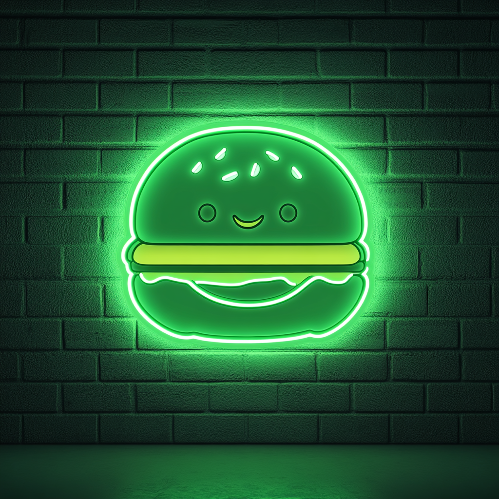 Smiling Burger - Green Neon Sign, 18 Inches
