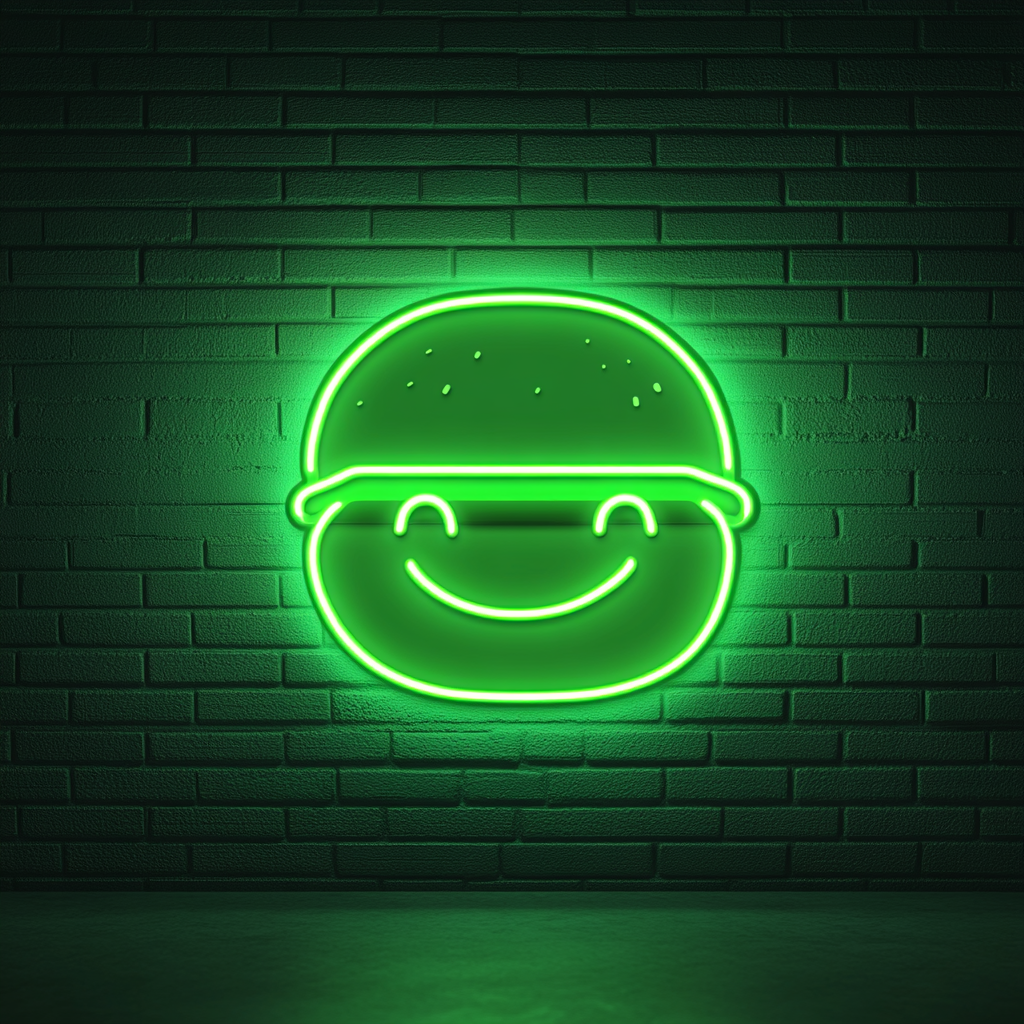 Smiling Burger - Green Neon Sign, 24 Inches