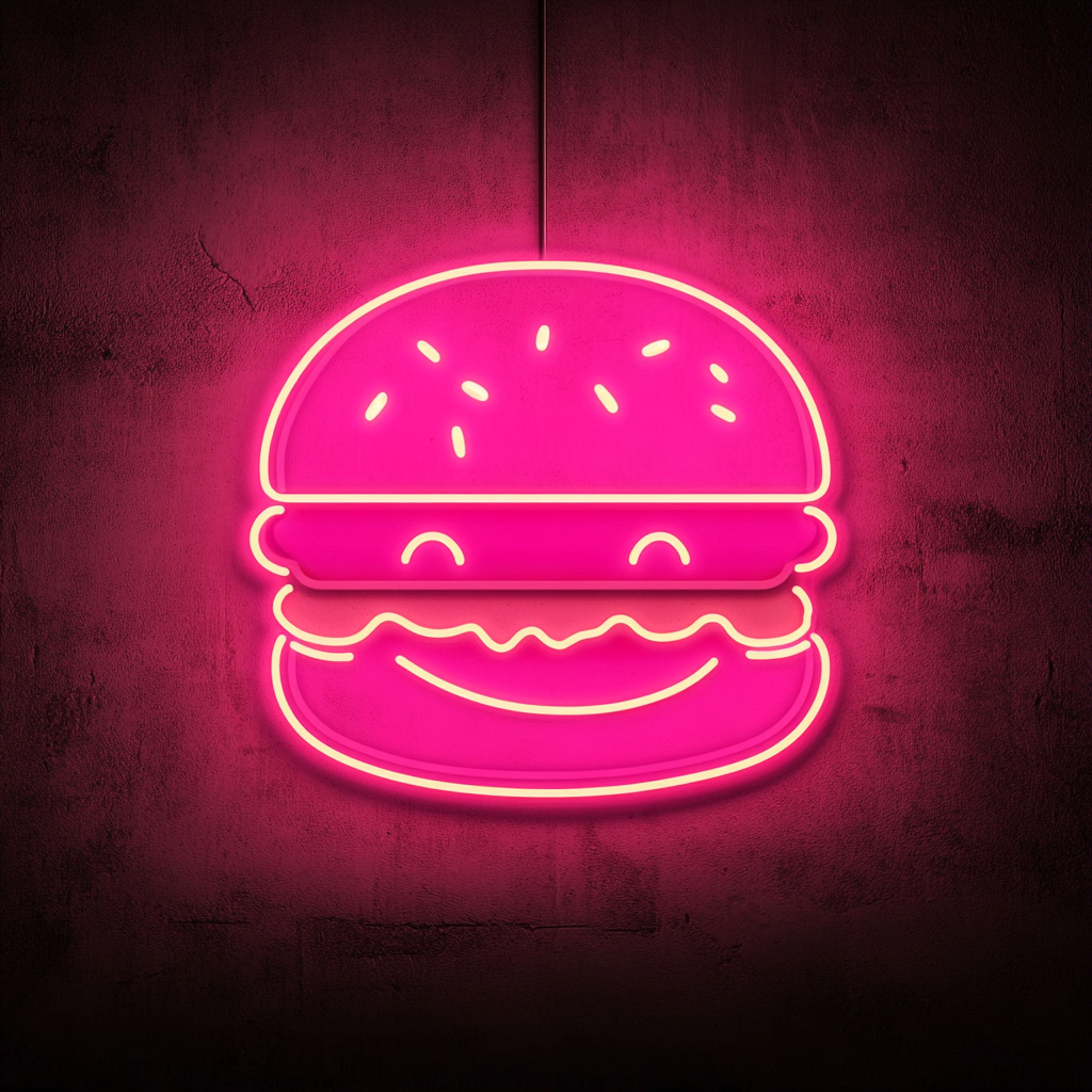 Smiling Burger - Pink Neon Sign, 24 Inches