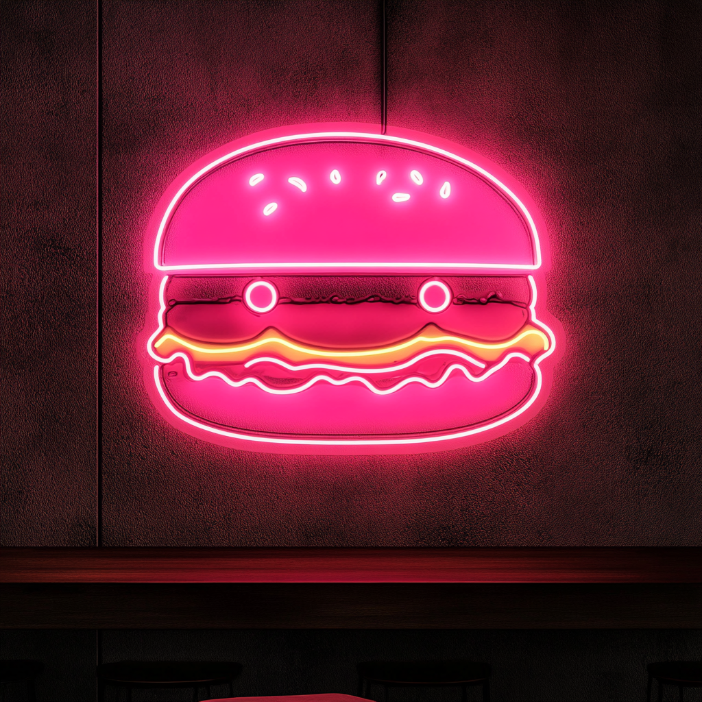Smiling Burger - Pink Neon Sign, 18 Inches