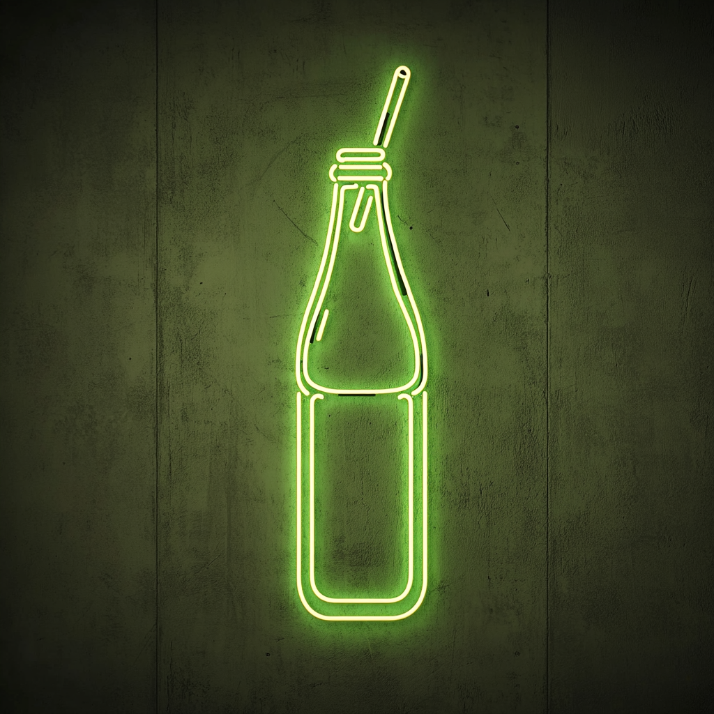 Soda Bottle with Straw - Green Neon Sign, 18 Inches