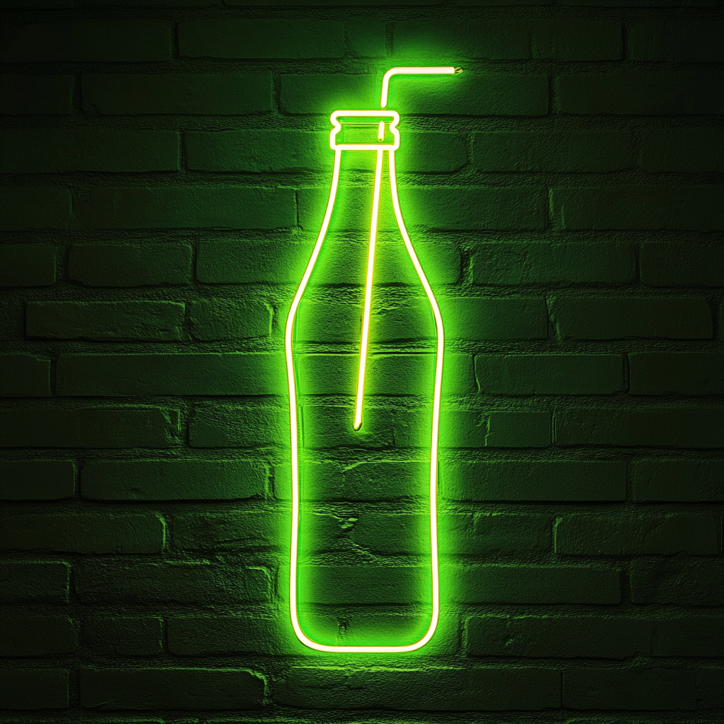 Soda Bottle with Straw - Green Neon Sign, 24 Inches