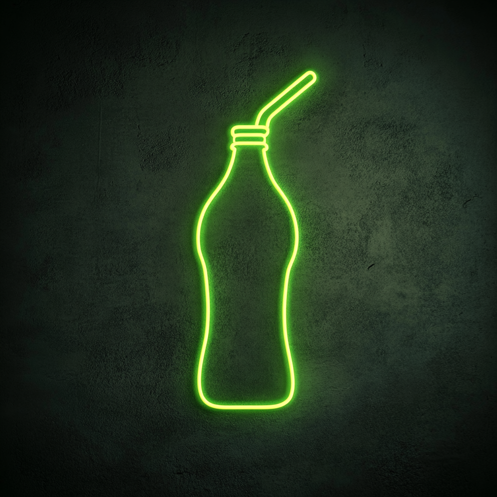 Soda Bottle with Straw - Green Neon Sign, 24 Inches