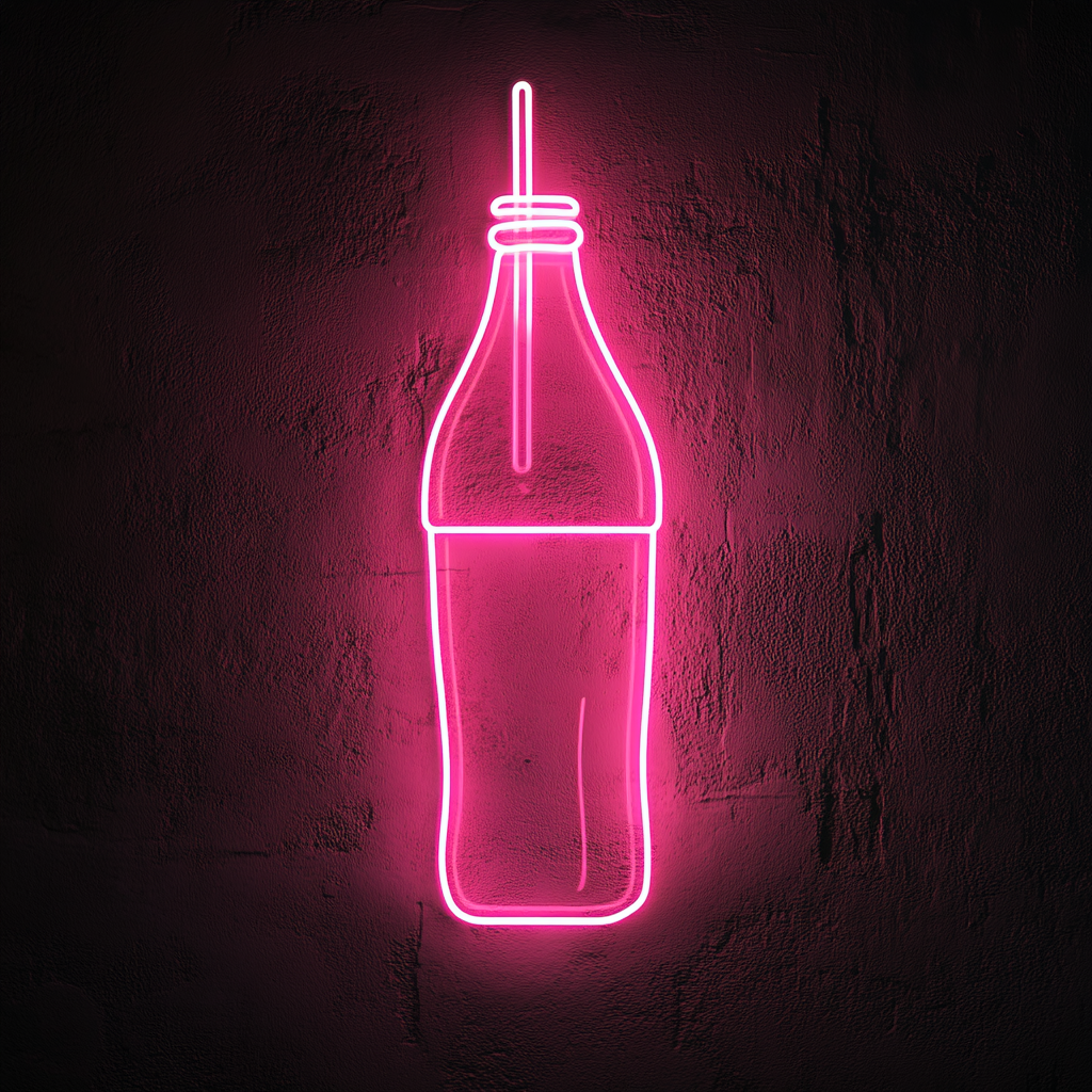 Soda Bottle with Straw - Pink Neon Sign, 18 Inches
