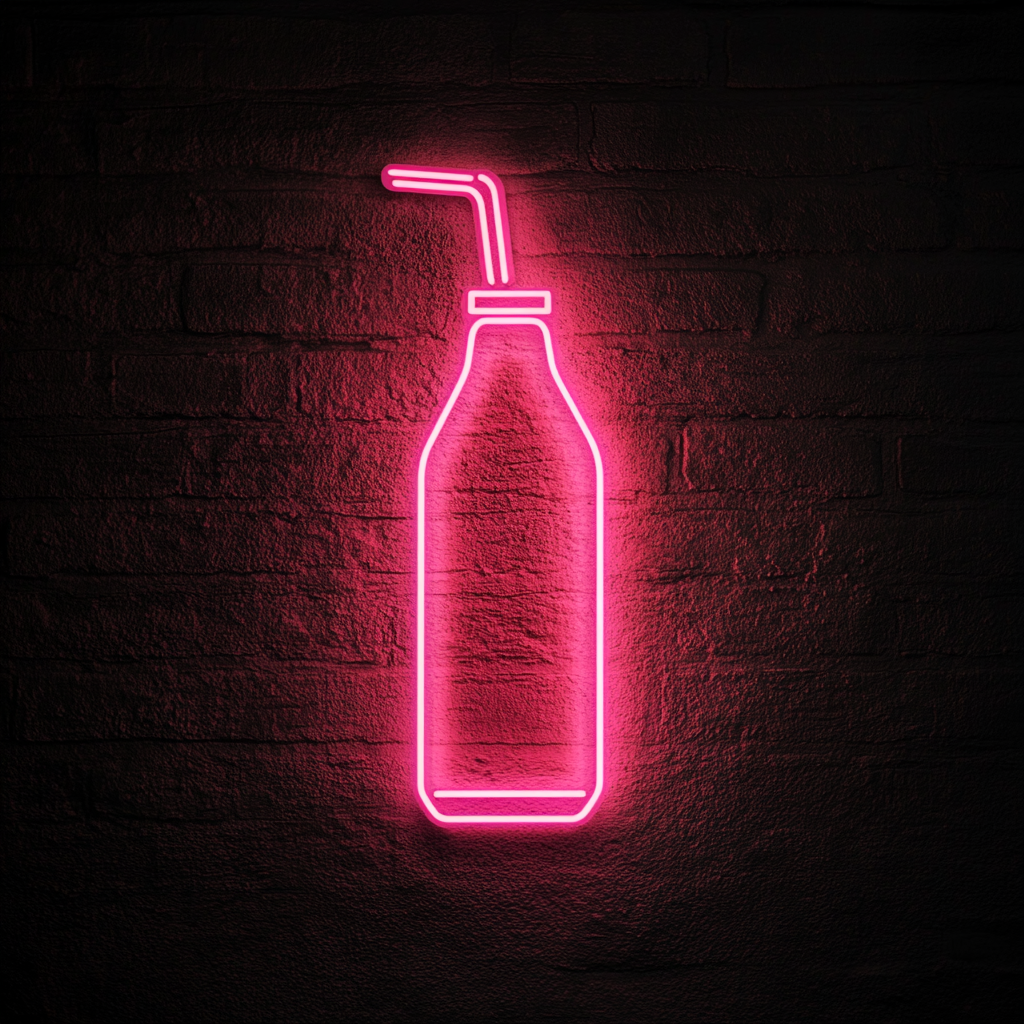 Soda Bottle with Straw - Pink Neon Sign, 24 Inches