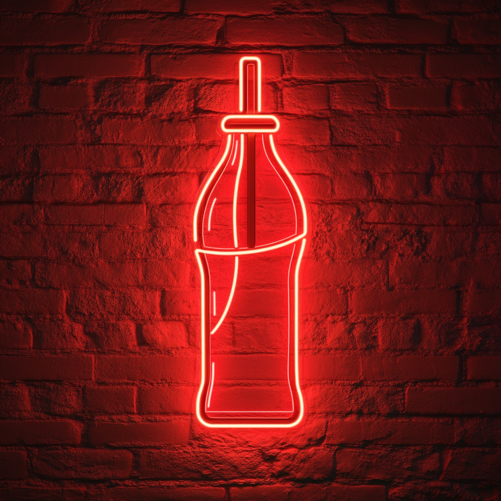 Soda Bottle with Straw - Red Neon Sign, 18 Inches