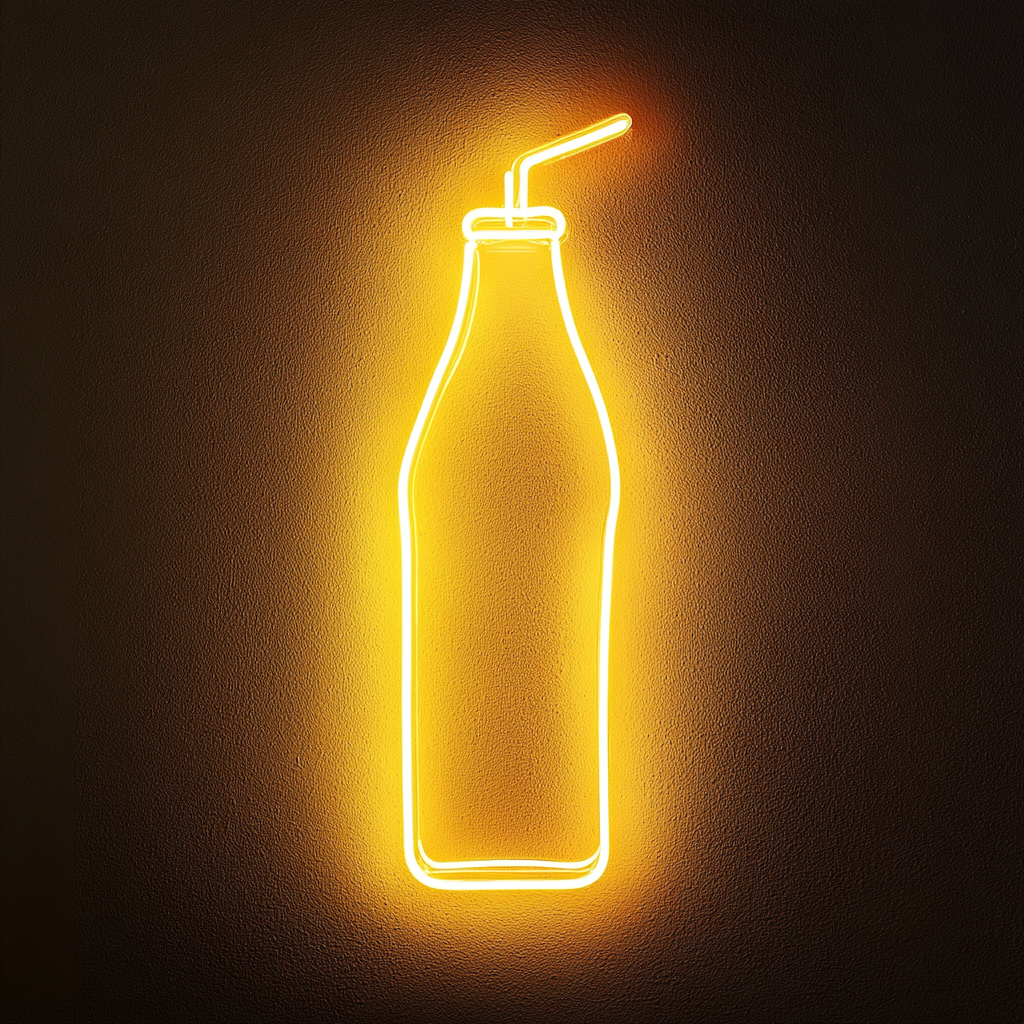 Soda Bottle with Straw - Yellow Neon Sign, 18 Inches