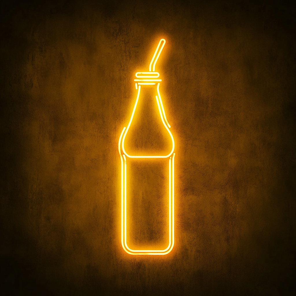 Soda Bottle with Straw - Yellow Neon Sign, 18 Inches