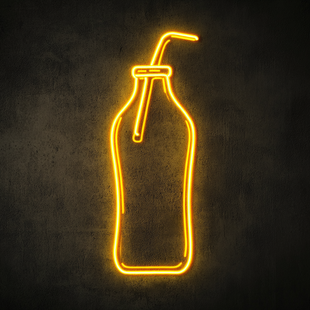 Soda Bottle with Straw - Yellow Neon Sign, 24 Inches