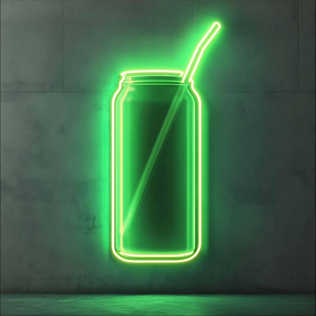 Soda Can with Straw - Green Neon Sign, 18 Inches