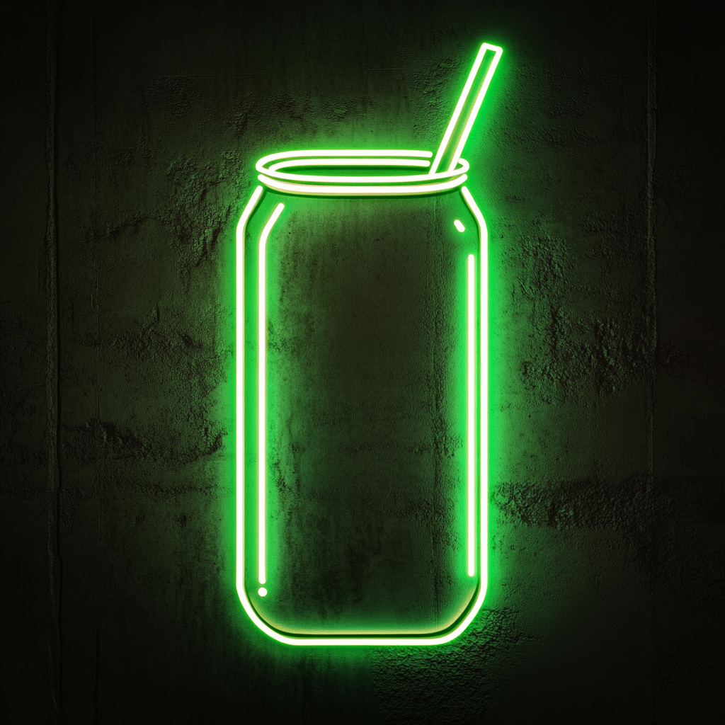 Soda Can with Straw - Green Neon Sign, 24 Inches