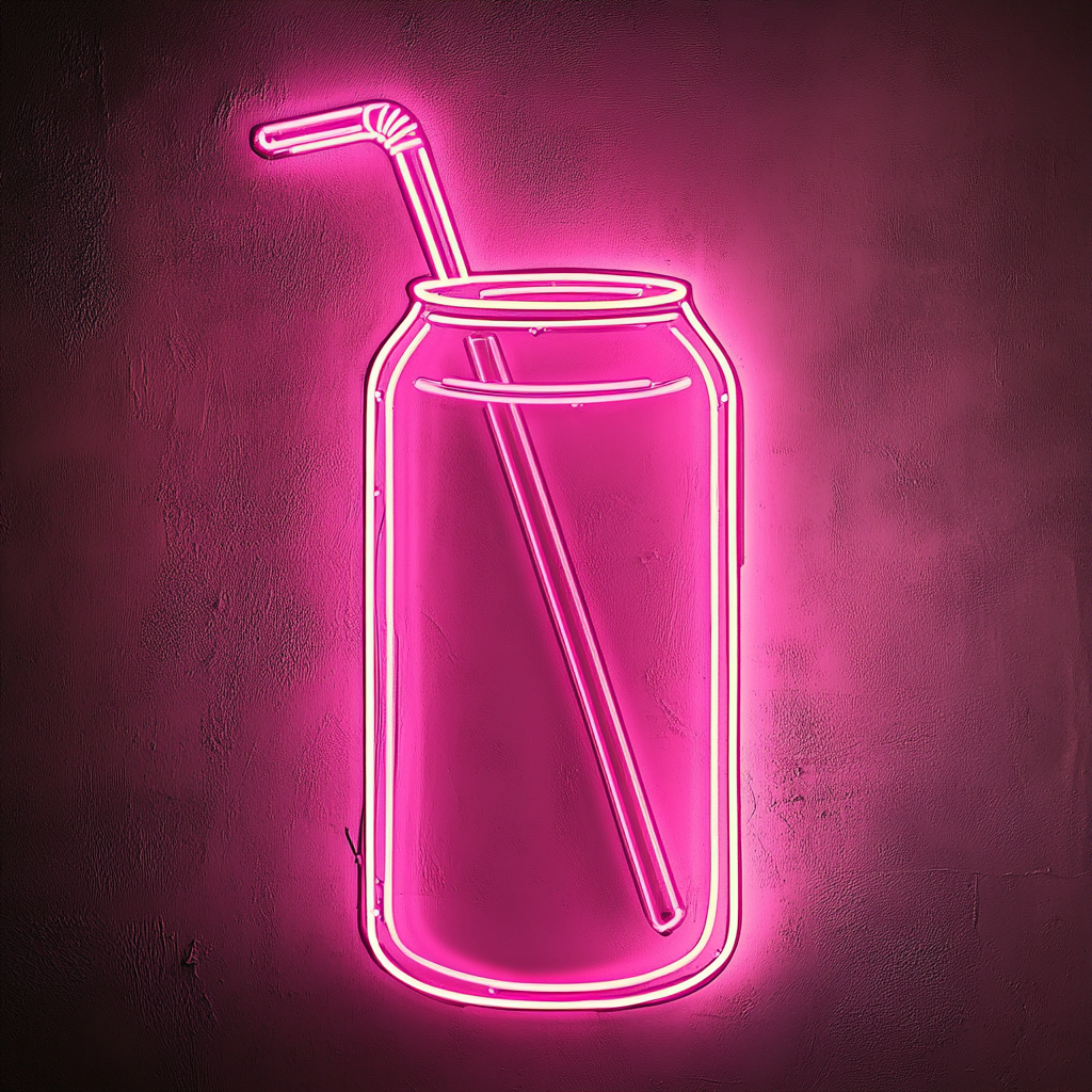Soda Can with Straw - Pink Neon Sign, 18 Inches