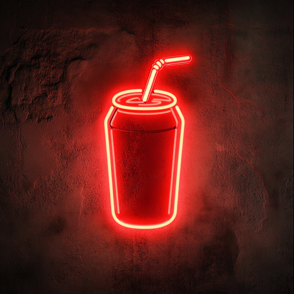 Soda Can with Straw - Red Neon Sign, 18 Inches