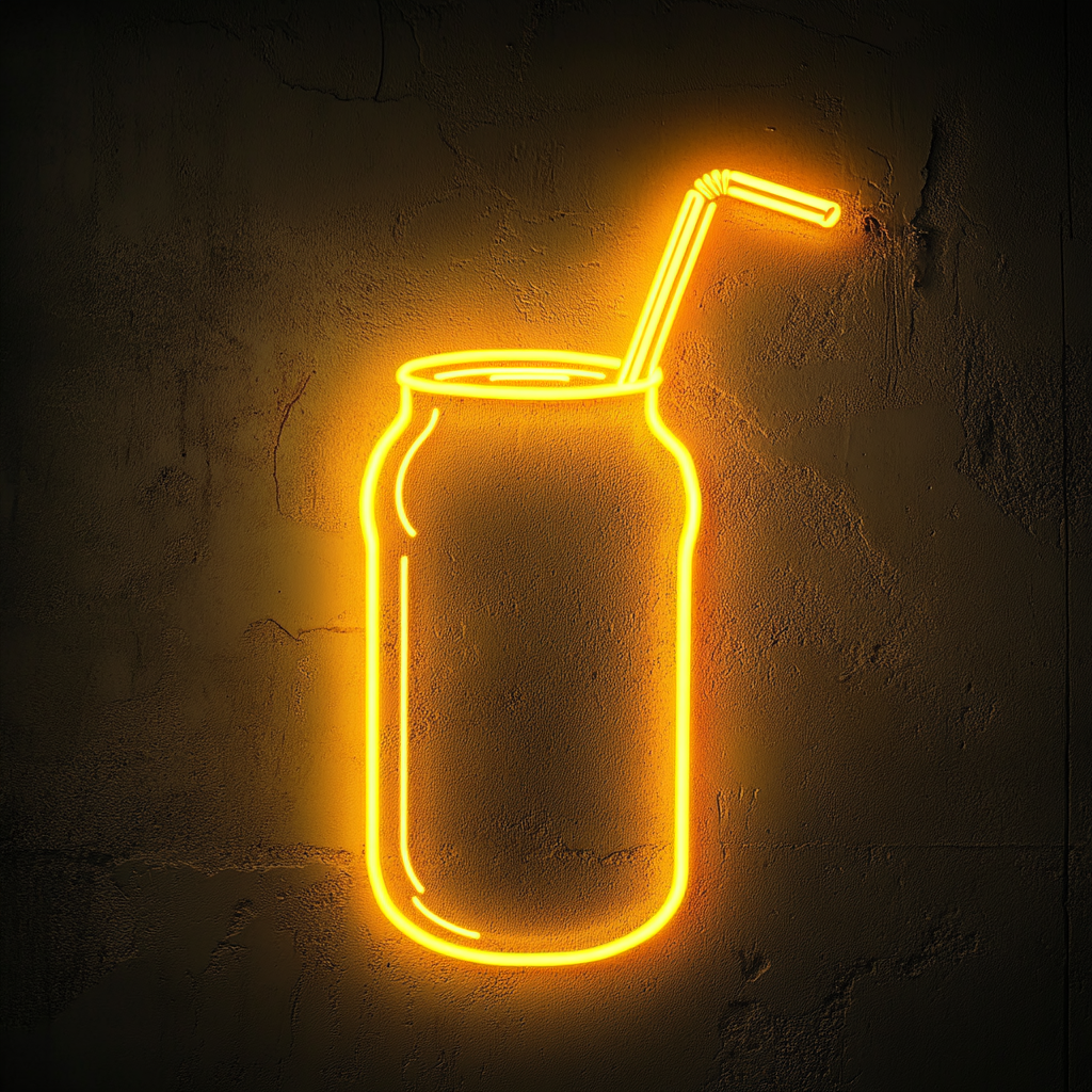 Soda Can with Straw - Yellow Neon Sign, 18 Inches