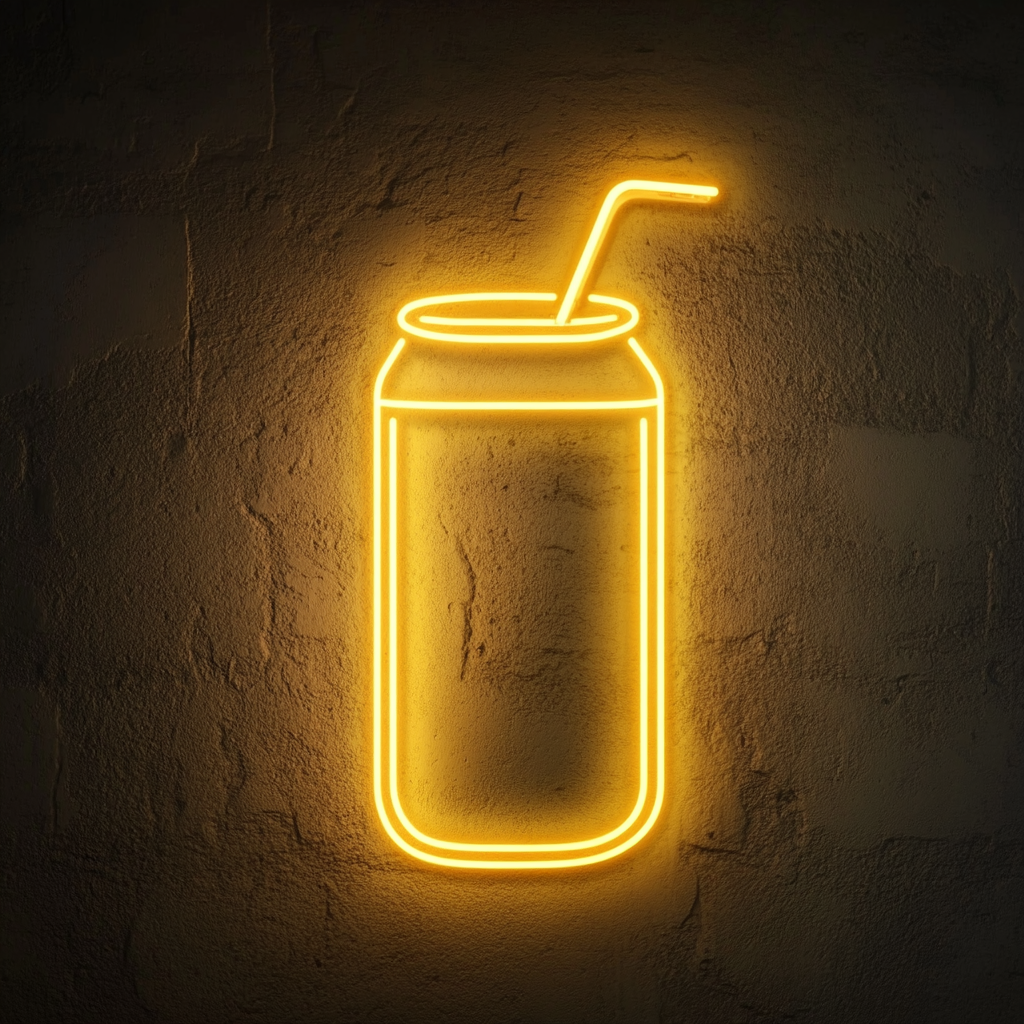 Soda Can with Straw - Yellow Neon Sign, 18 Inches