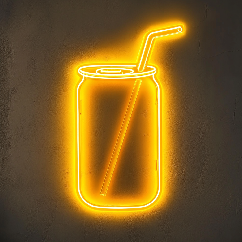 Soda Can with Straw - Yellow Neon Sign, 24 Inches
