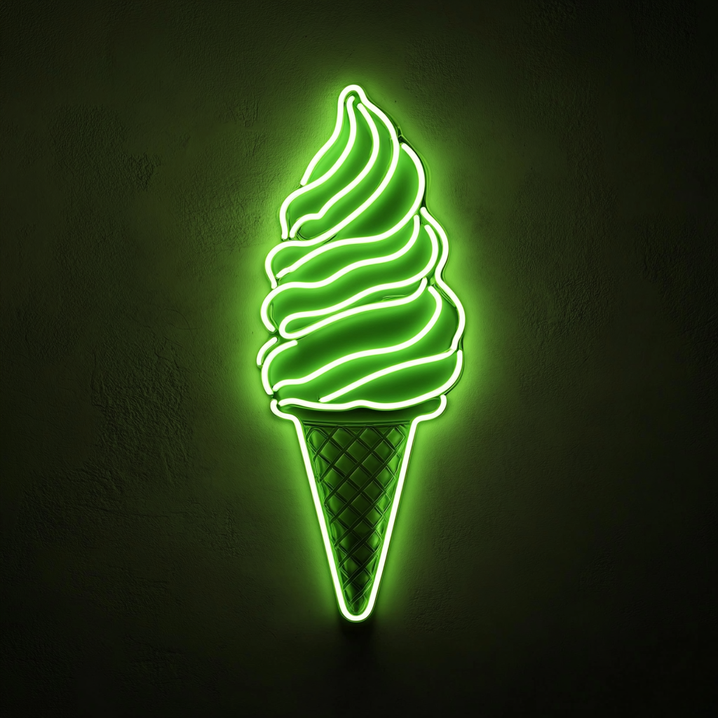 Soft-Serve Ice Cream Cone - Green Neon Sign, 18 Inches