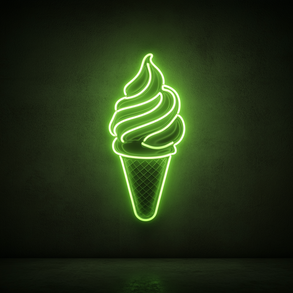 Soft-Serve Ice Cream Cone - Green Neon Sign, 18 Inches