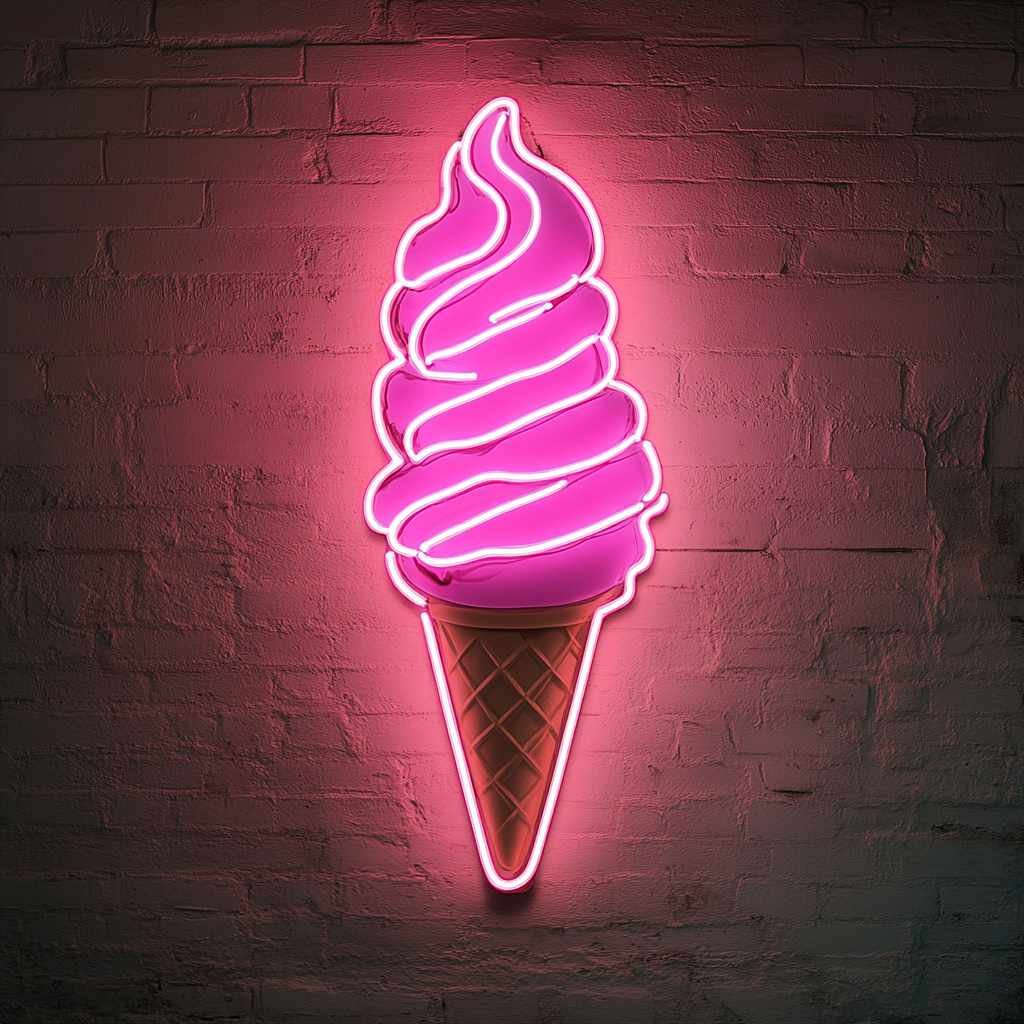 Soft-Serve Ice Cream Cone - Pink Neon Sign, 18 Inches