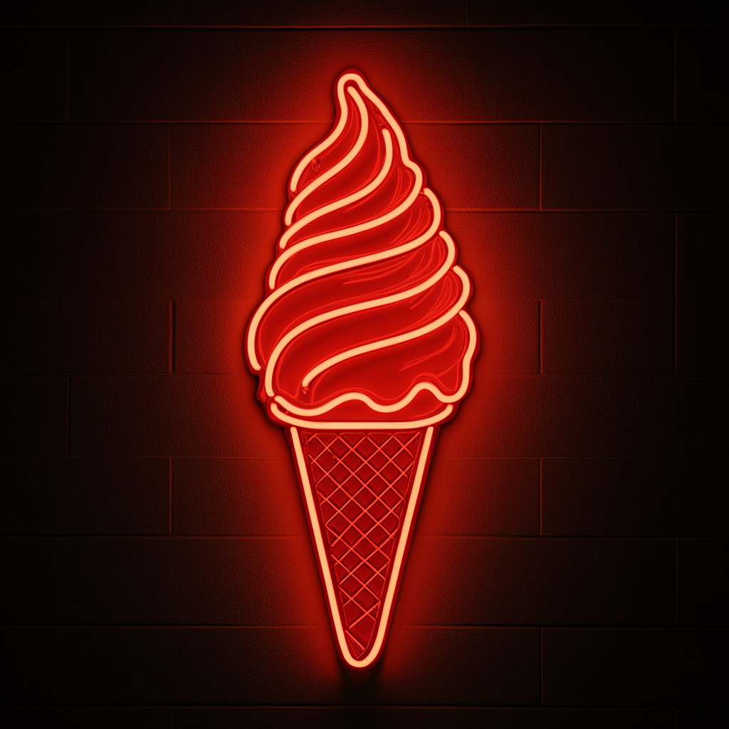 Soft-Serve Ice Cream Cone - Red Neon Sign, 24 Inches