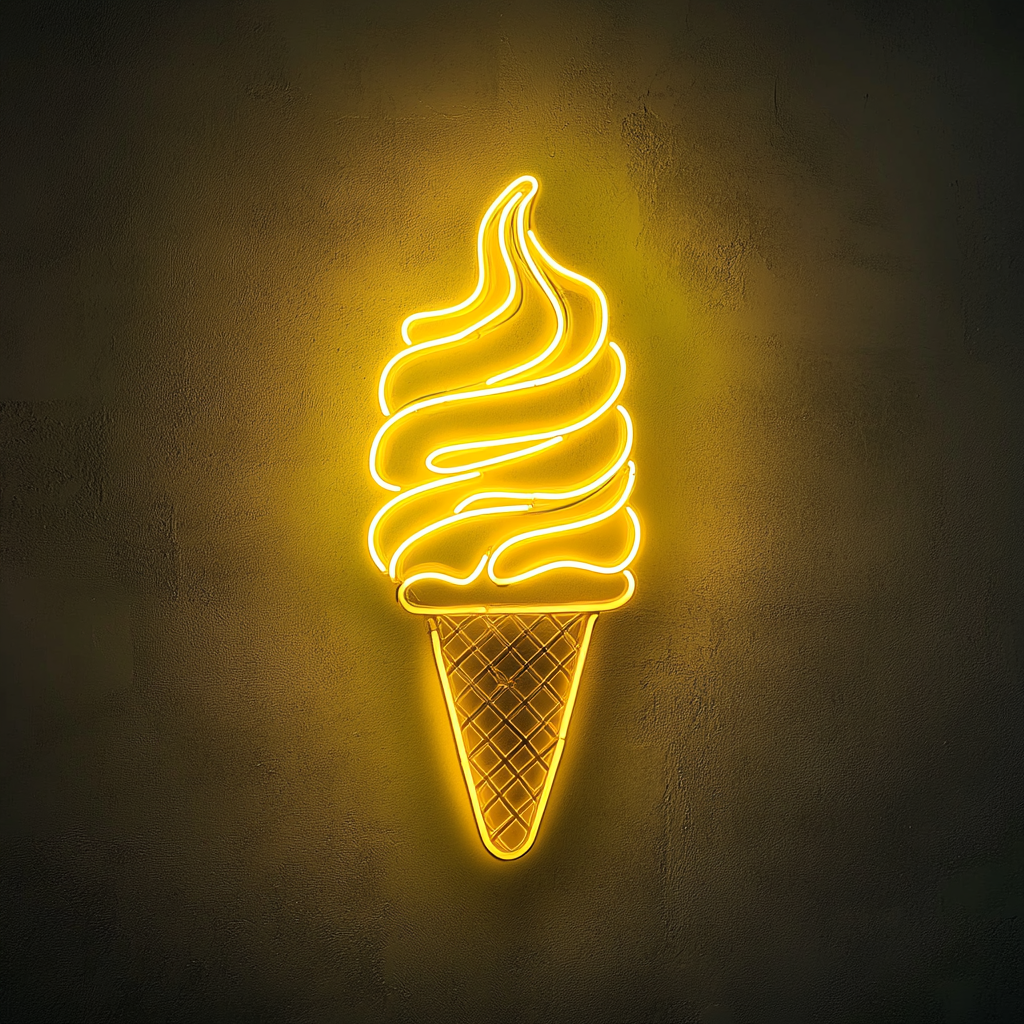 Soft-Serve Ice Cream Cone - Yellow Neon Sign, 18 Inches