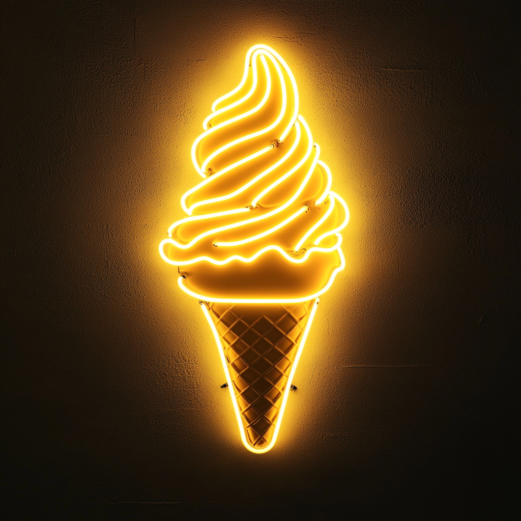Soft-Serve Ice Cream Cone - Yellow Neon Sign, 18 Inches