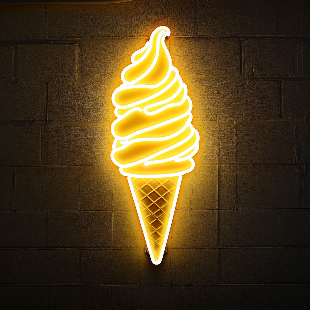 Soft-Serve Ice Cream Cone - Yellow Neon Sign, 18 Inches