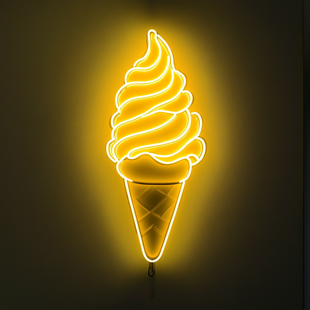 Soft-Serve Ice Cream Cone - Yellow Neon Sign, 18 Inches