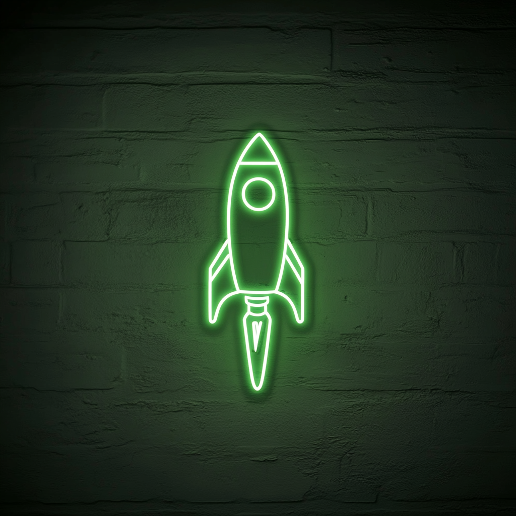 Space Rocket - Green Neon Sign, 18 Inches