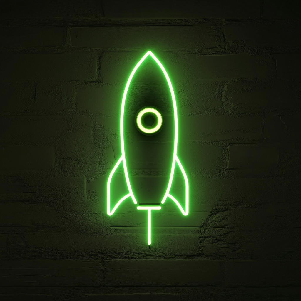 Space Rocket - Green Neon Sign, 24 Inches