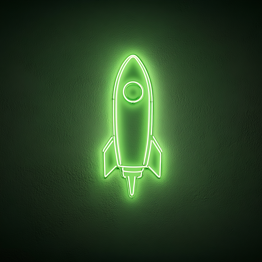 Space Rocket - Green Neon Sign, 18 Inches