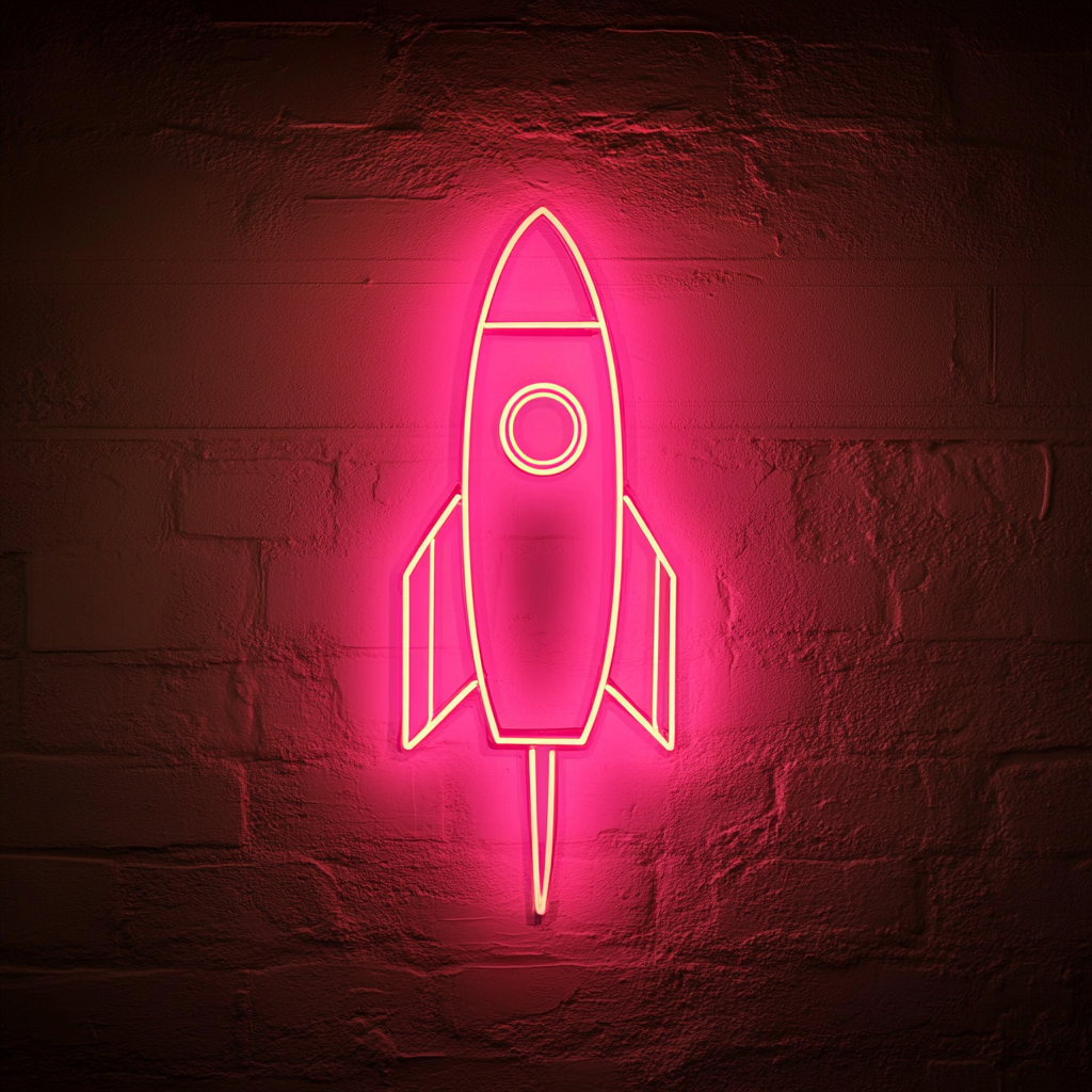 Space Rocket - Pink Neon Sign, 18 Inches