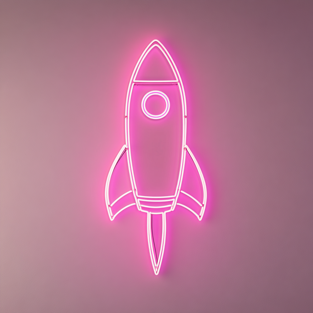 Space Rocket - Pink Neon Sign, 18 Inches