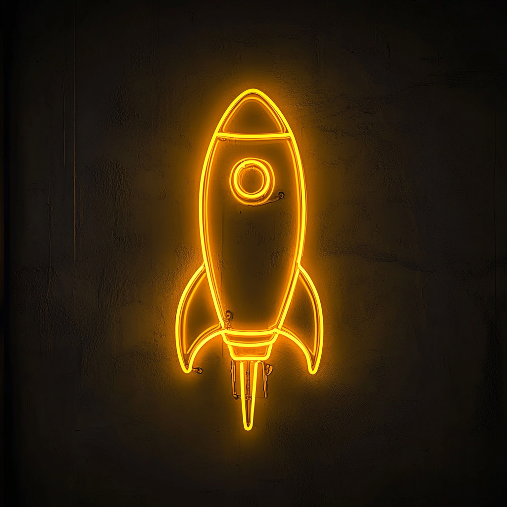Space Rocket - Yellow Neon Sign, 18 Inches