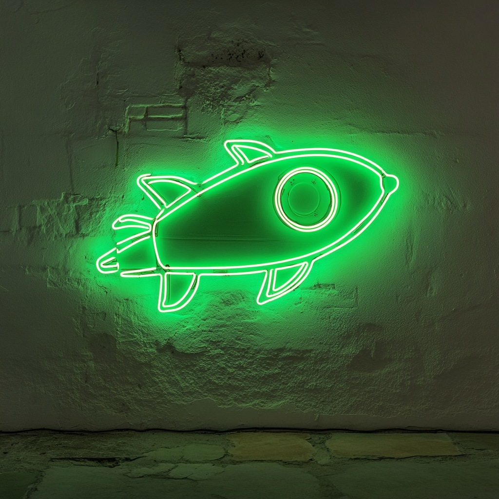 Spaceship - Green Neon Sign, 18 Inches