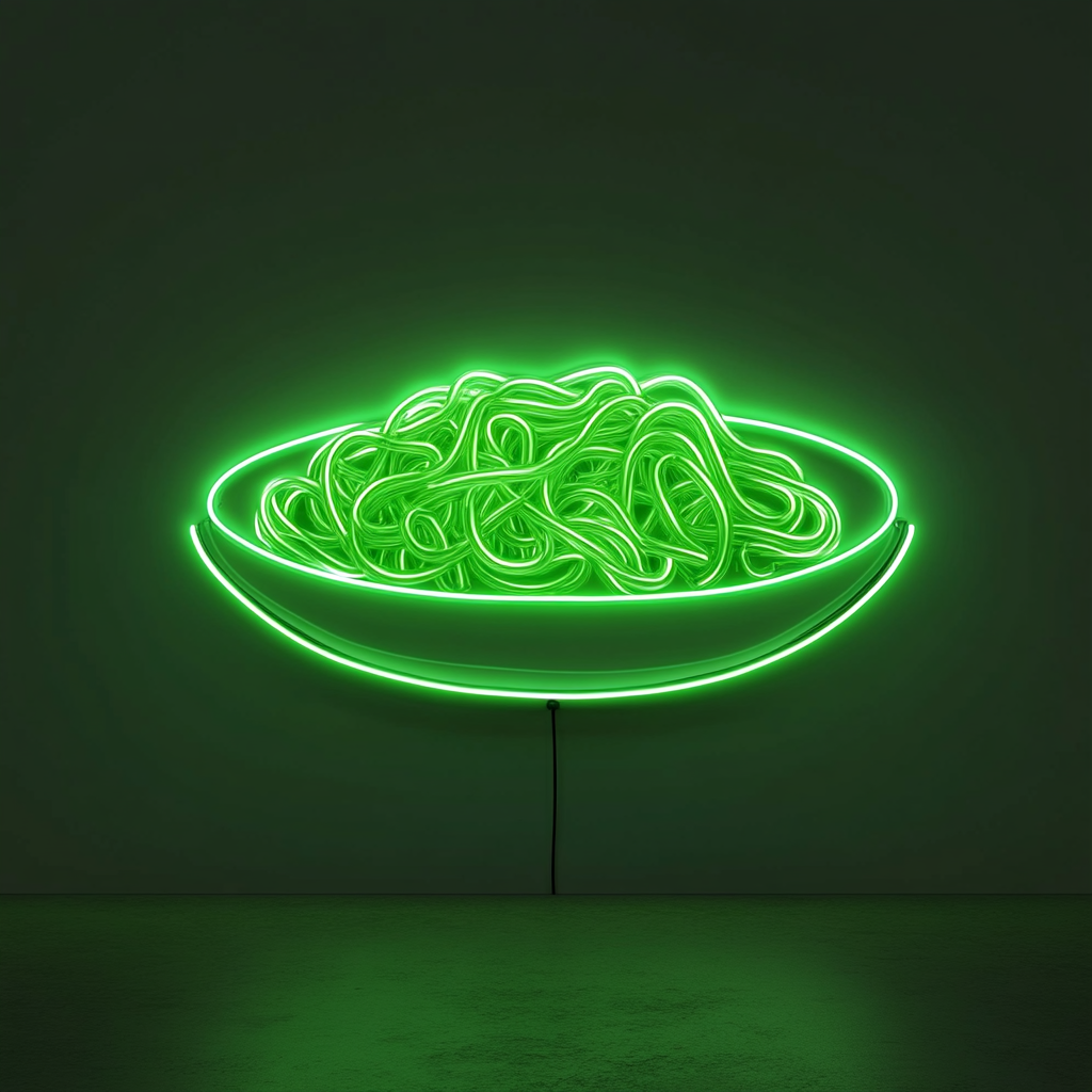 Spaghetti Plate - Green Neon Sign, 24 Inches