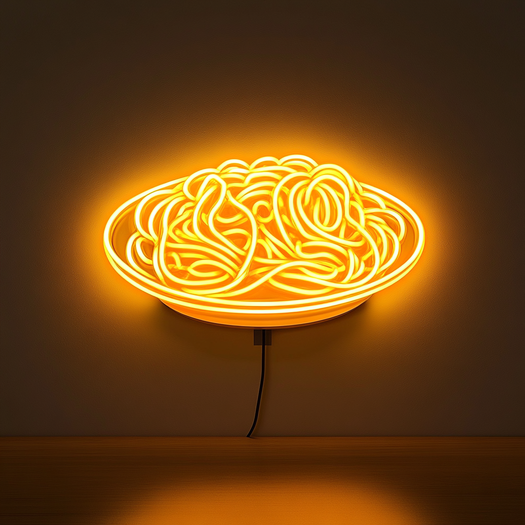 Spaghetti Plate - Yellow Neon Sign, 18 Inches