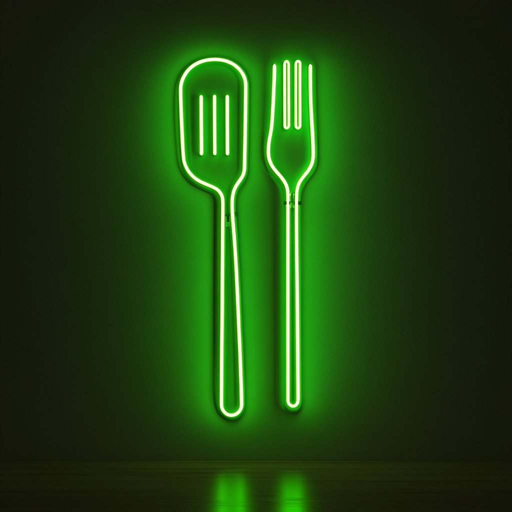 Spatula and Fork - Green Neon Sign, 18 Inches