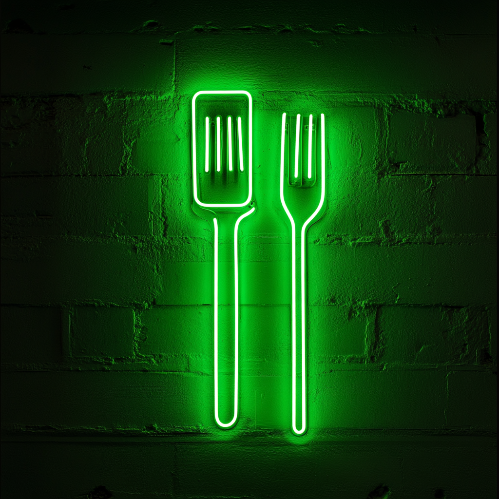 Spatula and Fork - Green Neon Sign, 18 Inches
