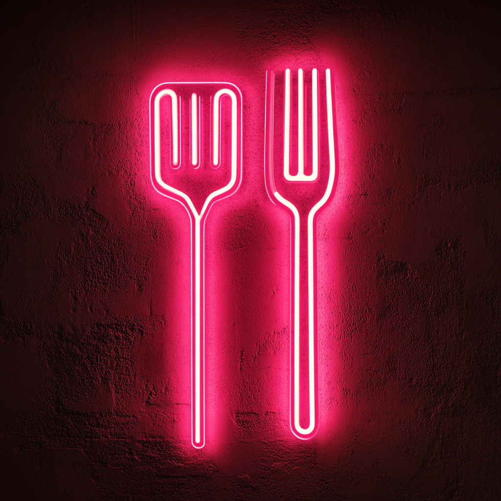 Spatula and Fork - Pink Neon Sign, 24 Inches