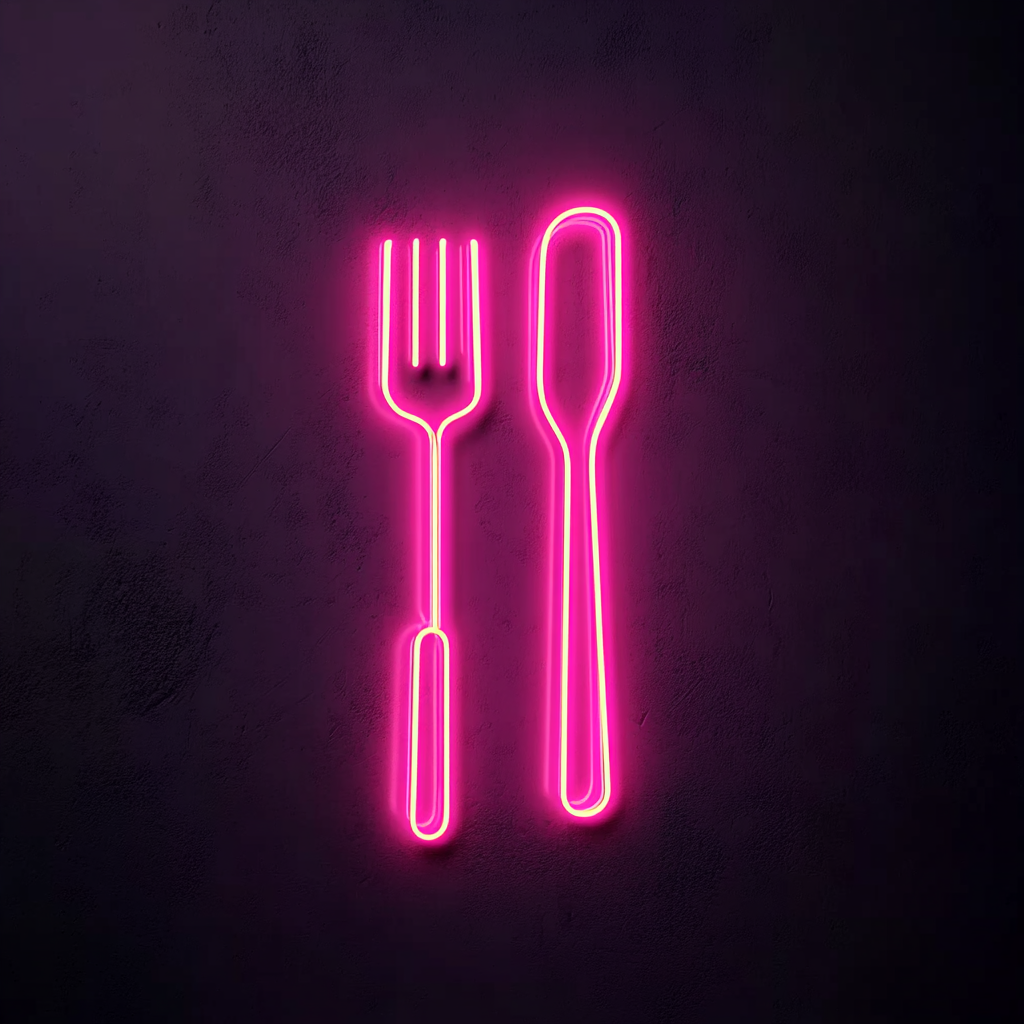 Spatula and Fork - Pink Neon Sign, 18 Inches