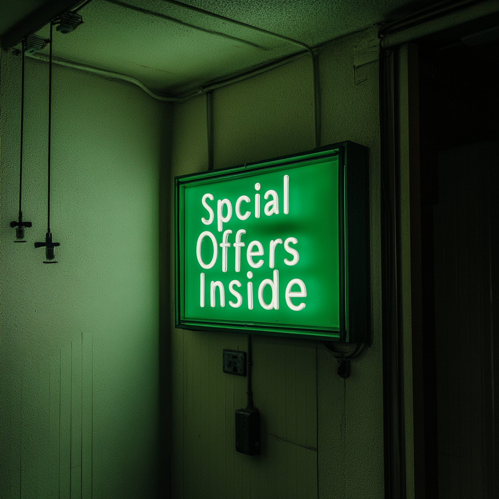 "Special Offers Inside" - Green Neon Sign, 24 Inches