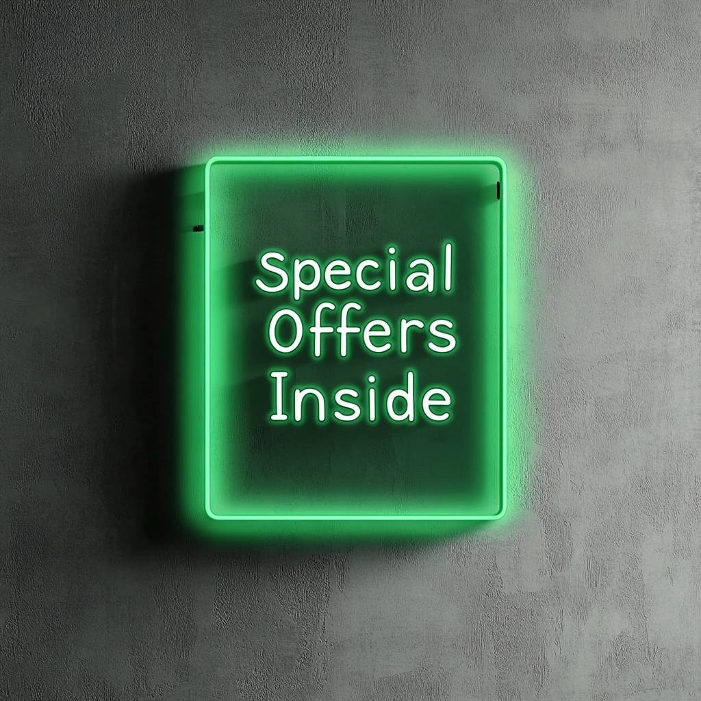 "Special Offers Inside" - Green Neon Sign, 24 Inches