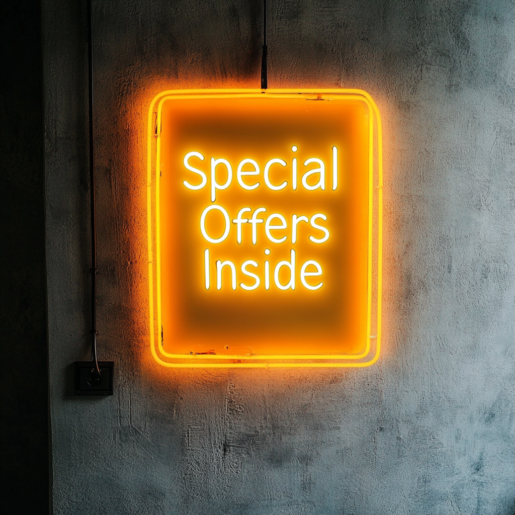 "Special Offers Inside" - Yellow Neon Sign, 24 Inches