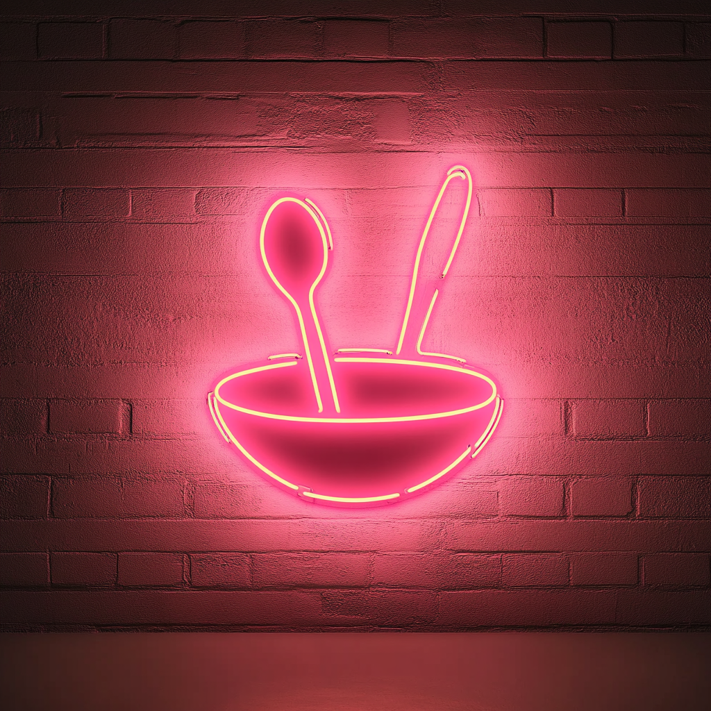 Spoon and Bowl - Pink Neon Sign, 24 Inches