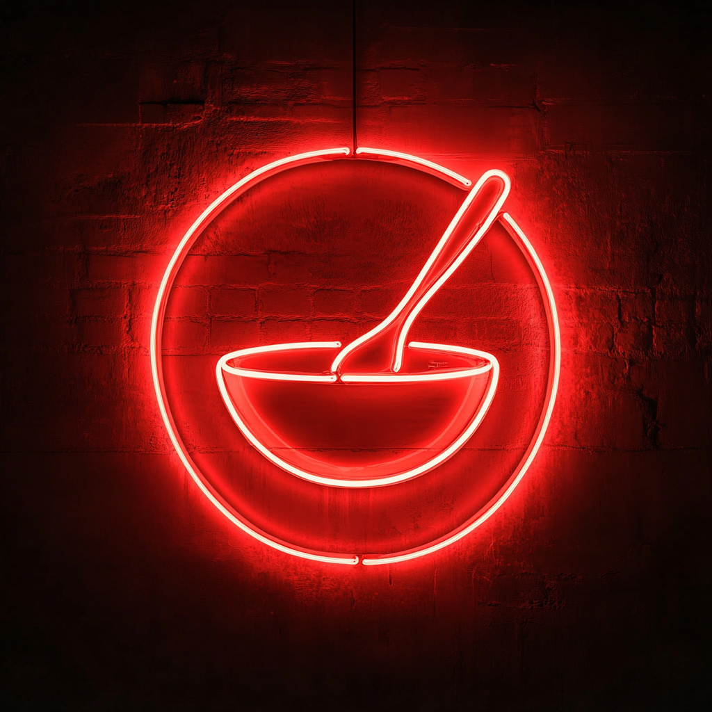 Spoon and Bowl - Red Neon Sign, 18 Inches