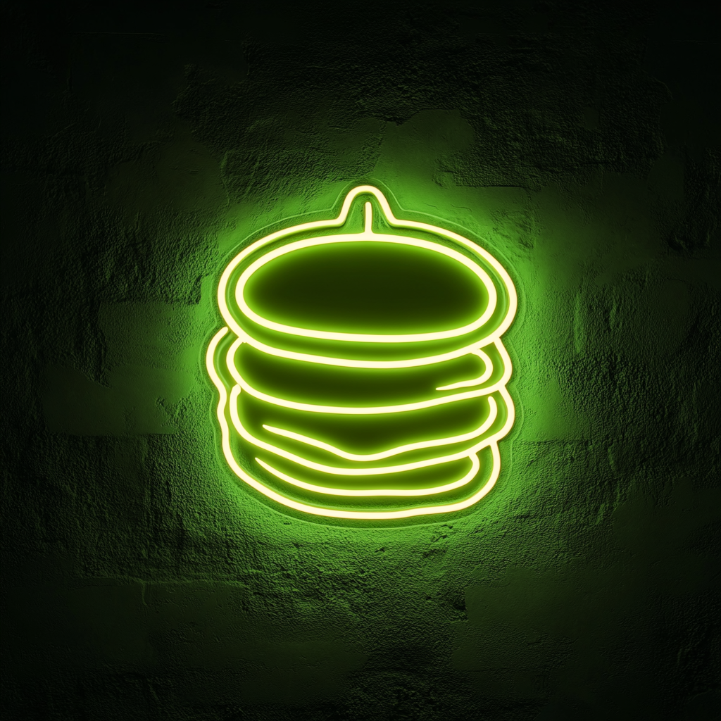 Stack of Pancakes with Syrup - Green Neon Sign, 24 Inches
